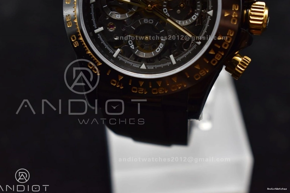 Colorful Ceramic Dial PVD on Strap Blaken GETF Skeleton Edition Rubber Best Daytona Bezel Gold SA 523 Black 0211
